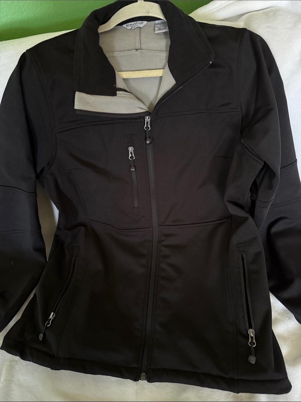 Women's Black Softshell Utility Jacket with High Collar